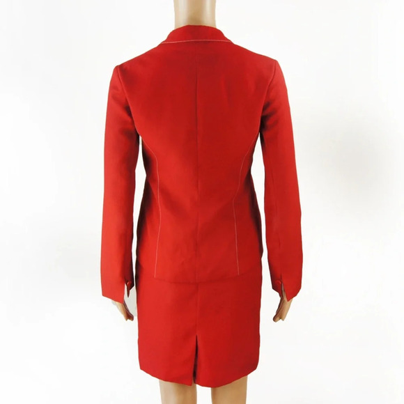 Vintage Thierry Mugler x Clarins Red Blazer Jacket Skirt Set - Picture 3 of 8